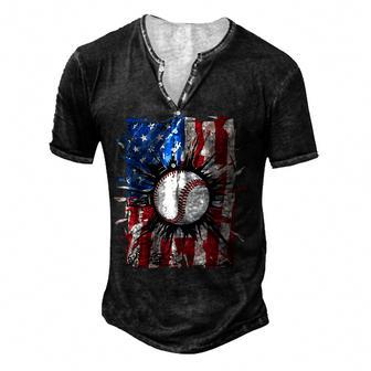 Patriotic Baseball 4Th Of July Men Usa American Flag Boys Men's Henley Button-Down 3D Print T-shirt - Thegiftio UK