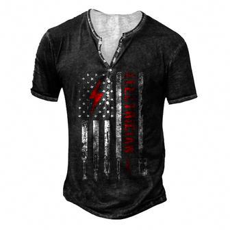 Patriotic Electrician Gifts American Usa Flag Funny Lineman Men's Henley Button-Down 3D Print T-shirt - Thegiftio UK