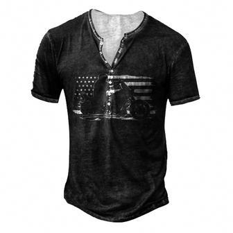 Patriotic Motorcycle Vintage American Us Flag Biker Men's Henley Button-Down 3D Print T-shirt - Thegiftio UK