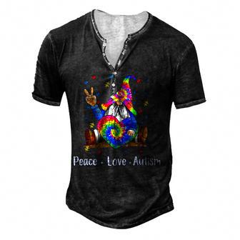 Peace Love Autism Gnome Autism Tie Dye Autism Awareness Men's Henley Button-Down 3D Print T-shirt - Thegiftio UK