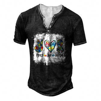 Peace Love Autism In April We Wear Blue For Autism Awareness Men's Henley Button-Down 3D Print T-shirt - Thegiftio UK