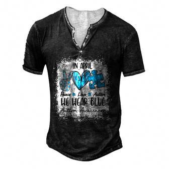 Peace Love Autism In April We Wear Blue For Autism Awareness V2 Men's Henley Button-Down 3D Print T-shirt - Thegiftio UK
