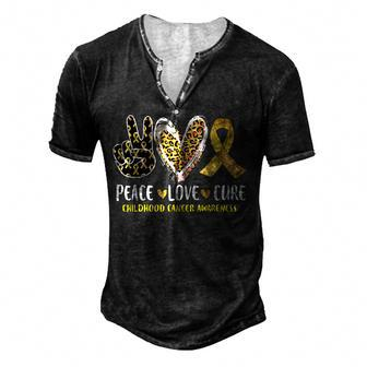 Peace Love Cure Childhood Cancer Awareness Leopart Heart V2 Men's Henley Button-Down 3D Print T-shirt - Thegiftio UK