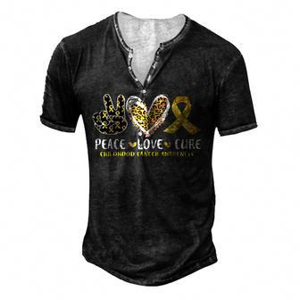 Peace Love Cure Childhood Cancer Awareness Leopart Heart V6 Men's Henley Button-Down 3D Print T-shirt - Thegiftio UK