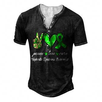 Peace Love Cure Nephrotic Syndrome Green Ribbon Awareness Men's Henley Button-Down 3D Print T-shirt - Thegiftio UK