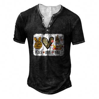 Peace Love Fall Hello Fall Autumn Leopard Print Gnome Lover Men's Henley Button-Down 3D Print T-shirt - Thegiftio UK