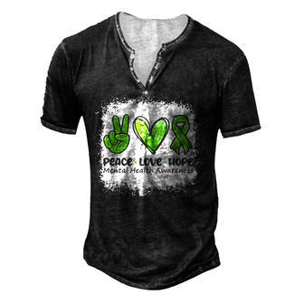Peace Love Hope Mental Health Awareness Month Green Ribbon Men's Henley Button-Down 3D Print T-shirt - Thegiftio UK