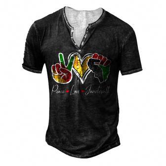 Peace Love Junenth Black Pride Freedom 4Th Of July Men's Henley Button-Down 3D Print T-shirt - Thegiftio UK