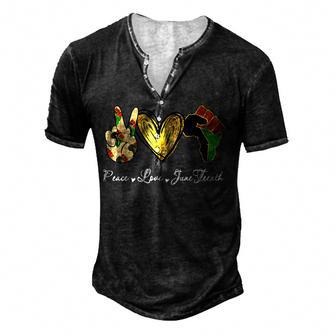 Peace Love Junenth For Boy And Girl Men's Henley Button-Down 3D Print T-shirt - Thegiftio UK