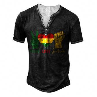 Peace Love Junenth Pride Black Girl Black Queen & King Men's Henley Button-Down 3D Print T-shirt - Thegiftio UK