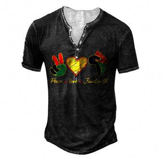 Peace Love Junenth Pride Black Girl Black Queen & King V3 Men's Henley Button-Down 3D Print T-shirt - Thegiftio UK