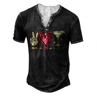 Peace Love Margarita Cinco De Mayo Funny Drinking Party Men's Henley Button-Down 3D Print T-shirt - Thegiftio UK