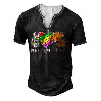Peace Love Pre-K Autism Awareness - 100 Days Smarter Men's Henley Button-Down 3D Print T-shirt - Thegiftio UK