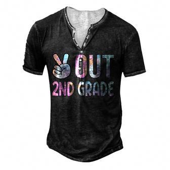 Peace Out 2Nd Grade Happy Last Day Of School Tie Dye Student Men's Henley Button-Down 3D Print T-shirt - Thegiftio UK