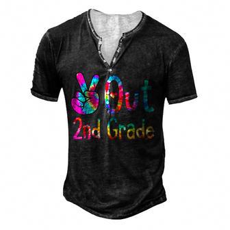 Peace Out 2Nd Grade Tie Dye Graduation Last Day Of School Men's Henley Button-Down 3D Print T-shirt - Thegiftio UK