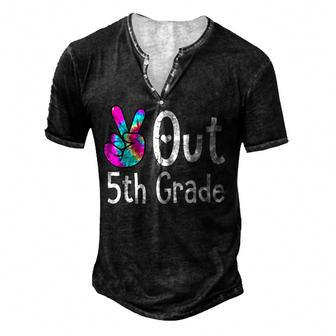 Peace Out 5Th Grade Tie Dye Graduation Last Day Of School Men's Henley Button-Down 3D Print T-shirt - Thegiftio UK