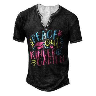 Peace Out Kindergarten Funny Costume Last Day Of School Men's Henley Button-Down 3D Print T-shirt - Thegiftio UK