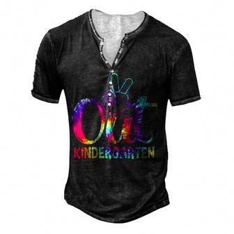 Peace Out Kindergarten Happy Last Day Of School Tie Dye Men's Henley Button-Down 3D Print T-shirt - Thegiftio UK