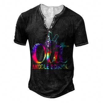 Peace Out Middle School Happy Last Day Of School Tie Dye Men's Henley Button-Down 3D Print T-shirt - Thegiftio UK