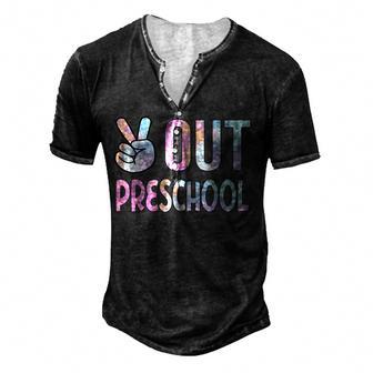 Peace Out Preschool Tie Dye Graduation Last Day Of School Men's Henley Button-Down 3D Print T-shirt - Thegiftio UK