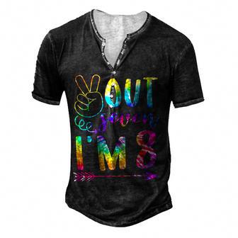 Peace Out Seven Im 8 Tie Dye 8Th Happy Birthday Boy Girl Men's Henley Button-Down 3D Print T-shirt - Thegiftio UK