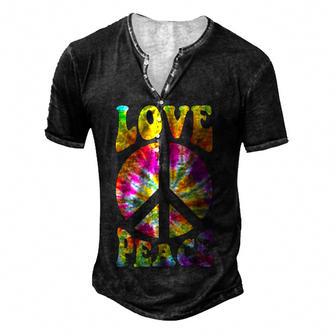 Peace Sign Tie & Dye 60S 70S Peace Love Hippie Men Men's Henley Button-Down 3D Print T-shirt - Thegiftio UK