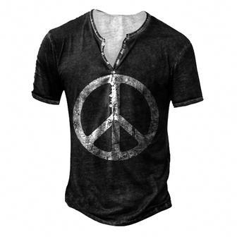 Peace Sign Woman Children Men Men's Henley Button-Down 3D Print T-shirt - Thegiftio UK