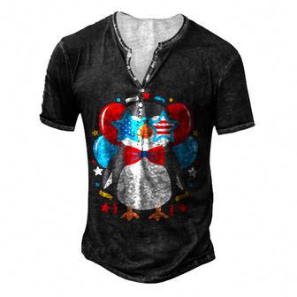 Penguin With Balloons 4Th Of July Usa American Flag Patriot Men's Henley Button-Down 3D Print T-shirt - Thegiftio UK