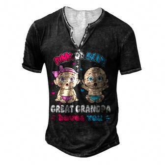 Pink Or Blue Baby Great Grandpa Loves You Baby Shower Gender Men's Henley Button-Down 3D Print T-shirt - Thegiftio UK