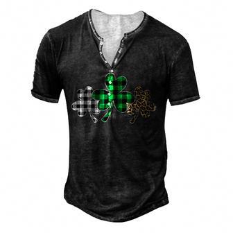 Plaid Clover Shamrock Leopard Green Buffalo St Patricks Day Men's Henley Button-Down 3D Print T-shirt - Thegiftio UK