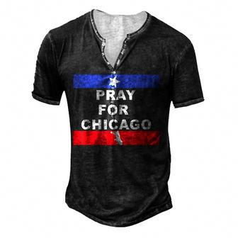 Pray For Chicago Encouragement Distressed Men's Henley T-Shirt - Seseable