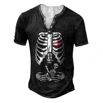 Pregnancy Announcement Dad Pregnant Skeleton Halloween Men's Henley Button-Down 3D Print T-shirt - Thegiftio UK