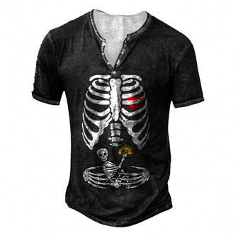Pregnancy Announcement Dad Pregnant Skeleton Halloween Taco Men's Henley Button-Down 3D Print T-shirt - Thegiftio UK