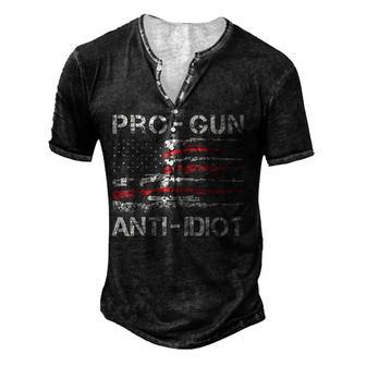 Pro Gun Anti Idiot Vintage Usa Flag 2Nd Amendment Men's Henley Button-Down 3D Print T-shirt - Thegiftio UK