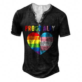 Proud Ally Pride Lgbt Transgender Flag Heart Gay Lesbian V2 Men's Henley Button-Down 3D Print T-shirt - Thegiftio UK