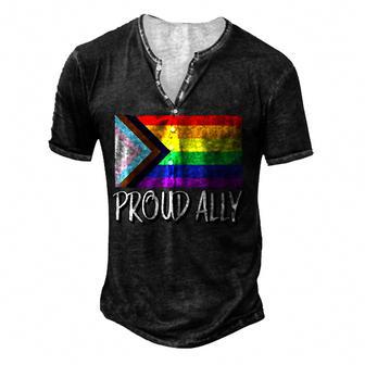 Proud Ally Pride Month Lgbtq Black Pride Flag Funny Men's Henley Button-Down 3D Print T-shirt - Thegiftio UK