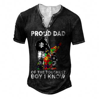 Proud Dad Of The Toughest Boy I Know Autism Awareness Men's Henley Button-Down 3D Print T-shirt - Thegiftio UK