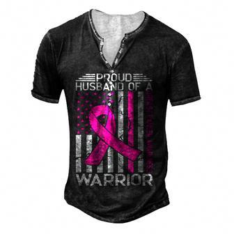 Proud Husband Of A Warrior Breast Cancer Awareness Men's Henley Button-Down 3D Print T-shirt - Thegiftio UK
