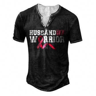Proud Husband Of A Warrior Breast Cancer Awareness V2 Men's Henley Button-Down 3D Print T-shirt - Thegiftio UK