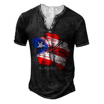 Puerto Rico Culture Roots Amapola Boricua Flag Men's Henley Button-Down 3D Print T-shirt - Thegiftio UK