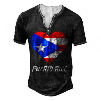 Puerto Rico Heart Puertorro Puerto Rican Flag Boricua Roots Men's Henley Button-Down 3D Print T-shirt - Thegiftio UK