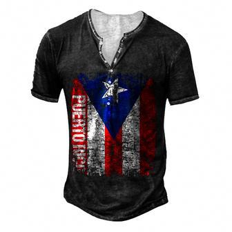 Puerto Rico Vintage Flag White Grey Heather Puerto Rico T-Sh Men's Henley Button-Down 3D Print T-shirt - Thegiftio UK