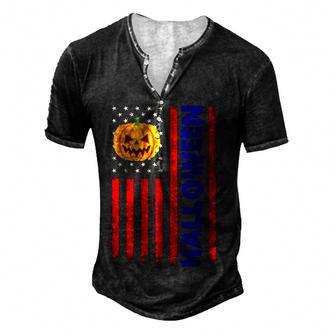 Pumpkin And An American Flag Happy Halloween For Men & Woman Men's Henley Button-Down 3D Print T-shirt - Thegiftio UK