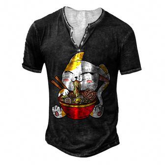 Ramen Cat Anime Kawaii Japanese Food Men's Henley Button-Down 3D Print T-shirt - Thegiftio UK