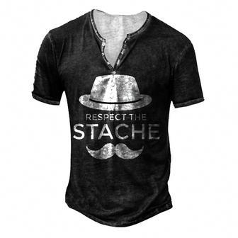Respect The Stache Funny Mustache And Hat Fathers Day Dad Men's Henley Button-Down 3D Print T-shirt - Thegiftio UK