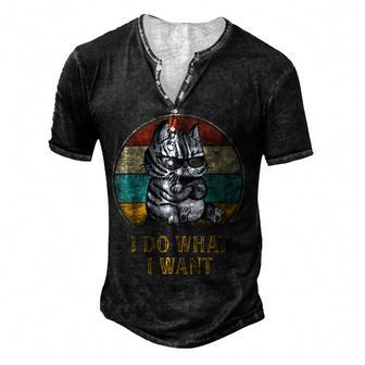 Retro 80S 90S Cat Lovers Boys Men Funny I Do What I Want Cat Men's Henley Button-Down 3D Print T-shirt - Thegiftio UK