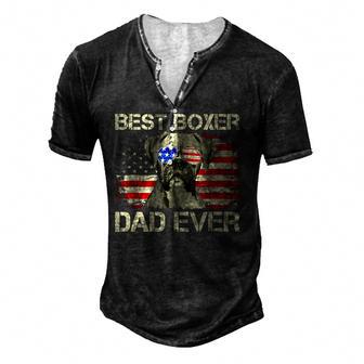 Retro Best Boxer Dad Ever Us Flag Dog Lover Fathers Day Men's Henley Button-Down 3D Print T-shirt - Thegiftio UK