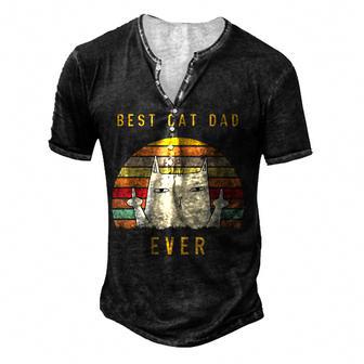 Retro Best Cat Dad Ever Cat Lover Funny Cat Daddy Men's Henley Button-Down 3D Print T-shirt - Thegiftio UK