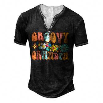 Retro Groovy Birthday Family Matching Cute Groovy Grandpa Men's Henley Button-Down 3D Print T-shirt - Thegiftio UK