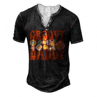 Retro Groovy Daddy Matching Family 1St Birthday Party V2 Men's Henley Button-Down 3D Print T-shirt - Thegiftio UK